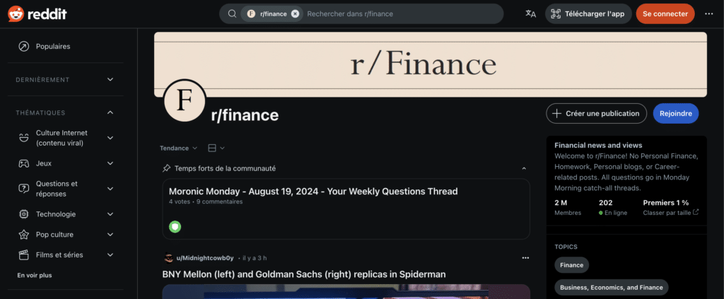 Le forum finance sur Reddit