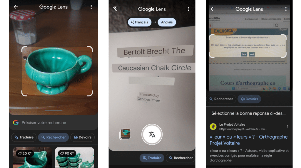 Google Lens exemples d'utilisation
