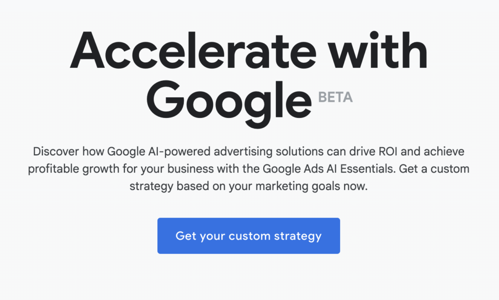 La page d'accueil de la version bêta de Accelerate with Google