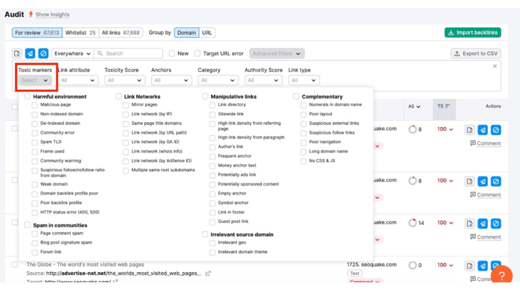 audit de backlinks de semrush