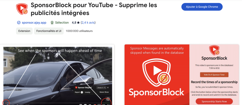 SponsorBlock : une extension Chrome qui bloque les publicités sur YouTube