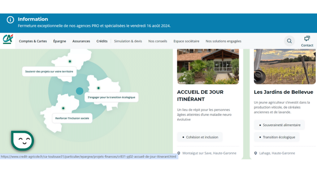 exemple de contenu local sur le site du crédit agricole