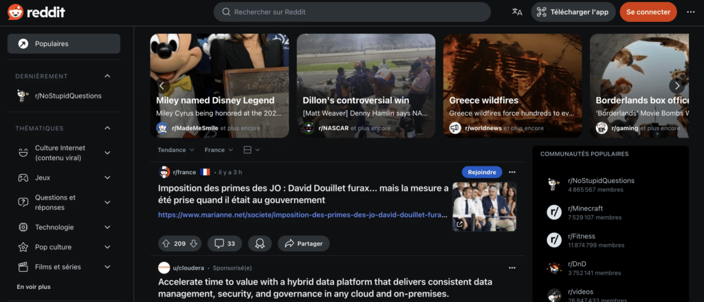 L'interface du site communautaire Reddit