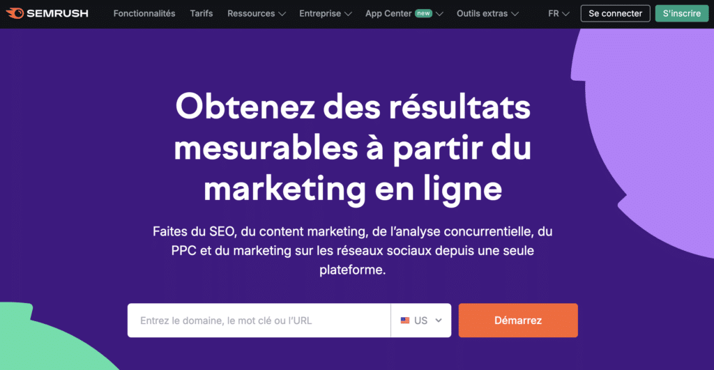 La page d'accueil de SEMrush