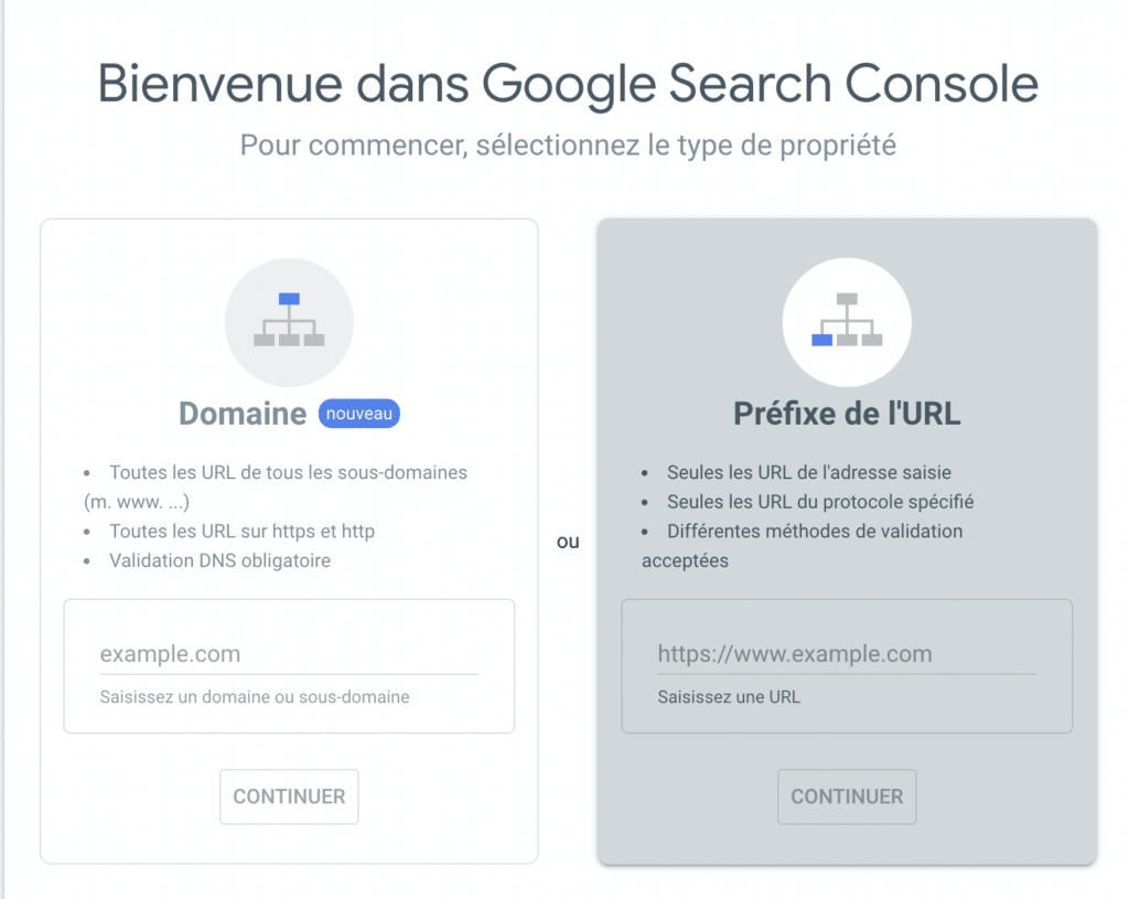 Capture d'écran accueil Google Search Console