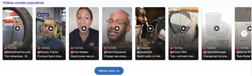Affichage des vidéos courtes dans Bing Search