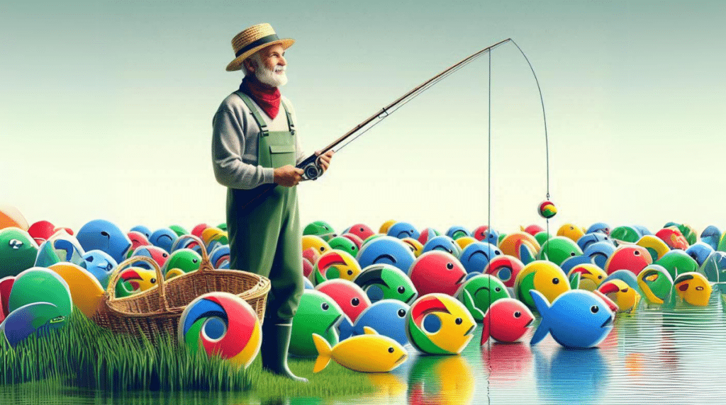 Pêcheur de poissons aux couleurs de google