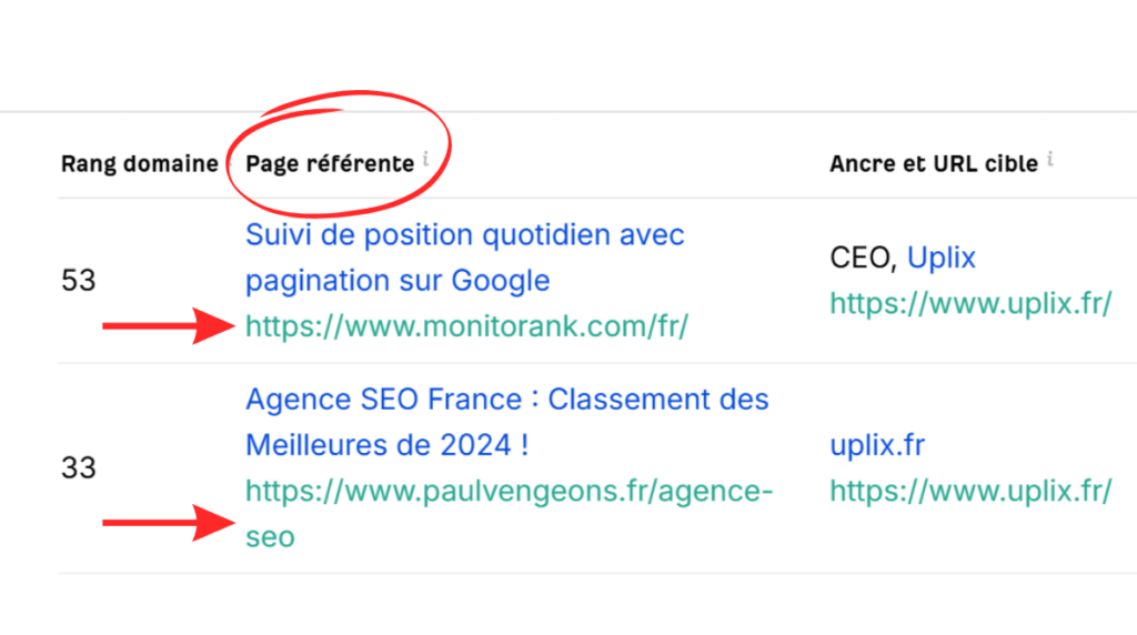 Exemple de referer de backlinks