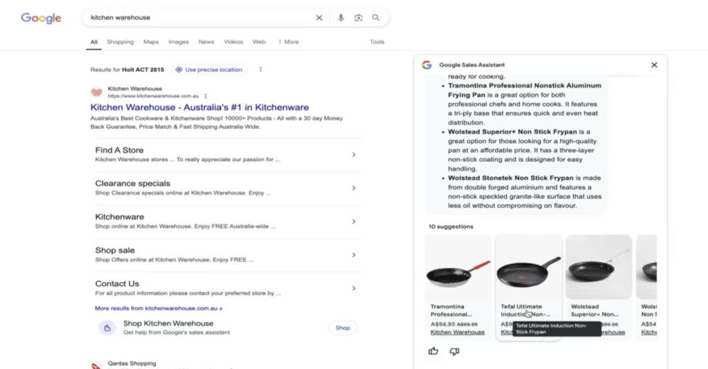 Une liste de 10 produits mis en avant par l'assistant commercial de Google