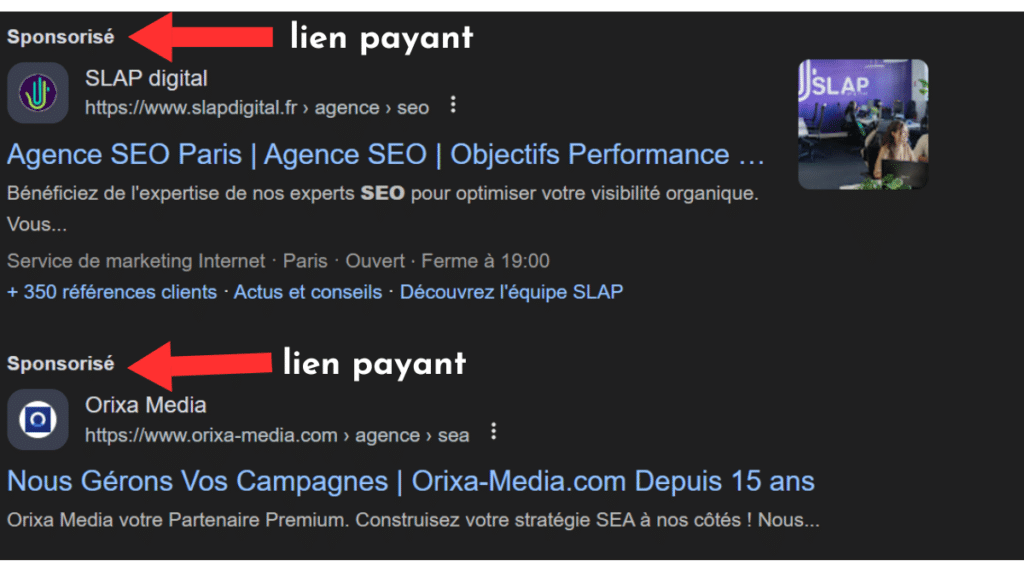 exemple de SEA sur agence seo Paris (1)